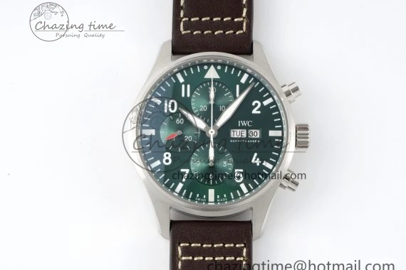 MIROTIME 0326 Bright Pilot Chrono SS AZF 1:1 Best Edition Green Dial on Brown Leather Strap A 7059